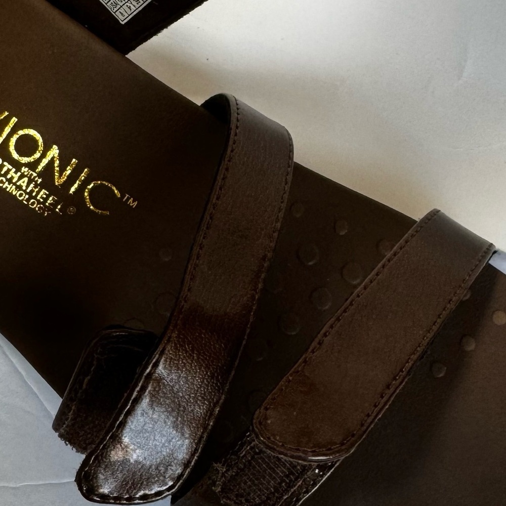 Vionic NEW Teagan 3 Strap Patent Bronze Faux Leather Adjustable Sandals Slides 8 - Picture 12 of 16